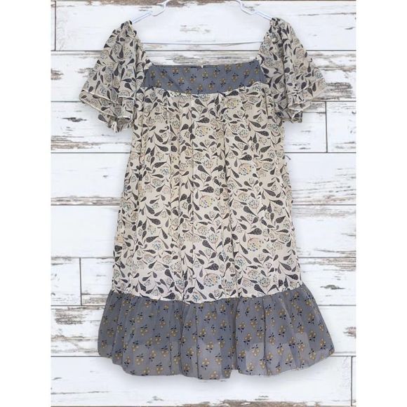 Suzanne Betro Boho Ruffle Floral Pheasant Square Neck Tunic Top Size Small - Picture 1 of 9